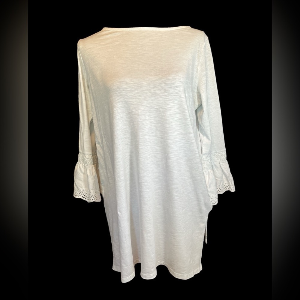 J Jill White 3/4 Sleeve Tee with Bell Sleeve | Size S